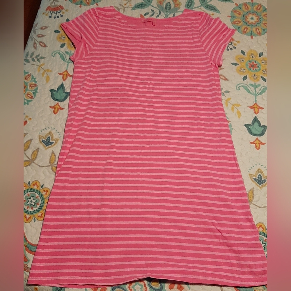 FRESH PRODUCE Hot Pink Stripe Pattern Short Sleeve Jersey Cotton Dress MED NWOT